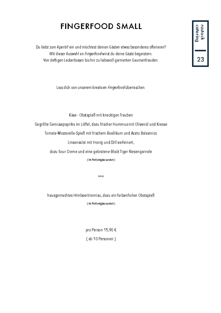 Menue Catering Katalog Rostock Catering